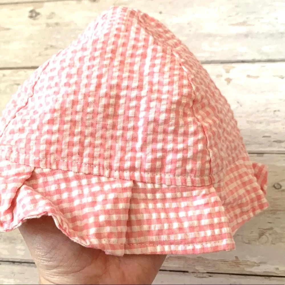Baby Girl 6-9m Pink White Checker Gingham Plaid Sun Hat Summer Kids Gymboree